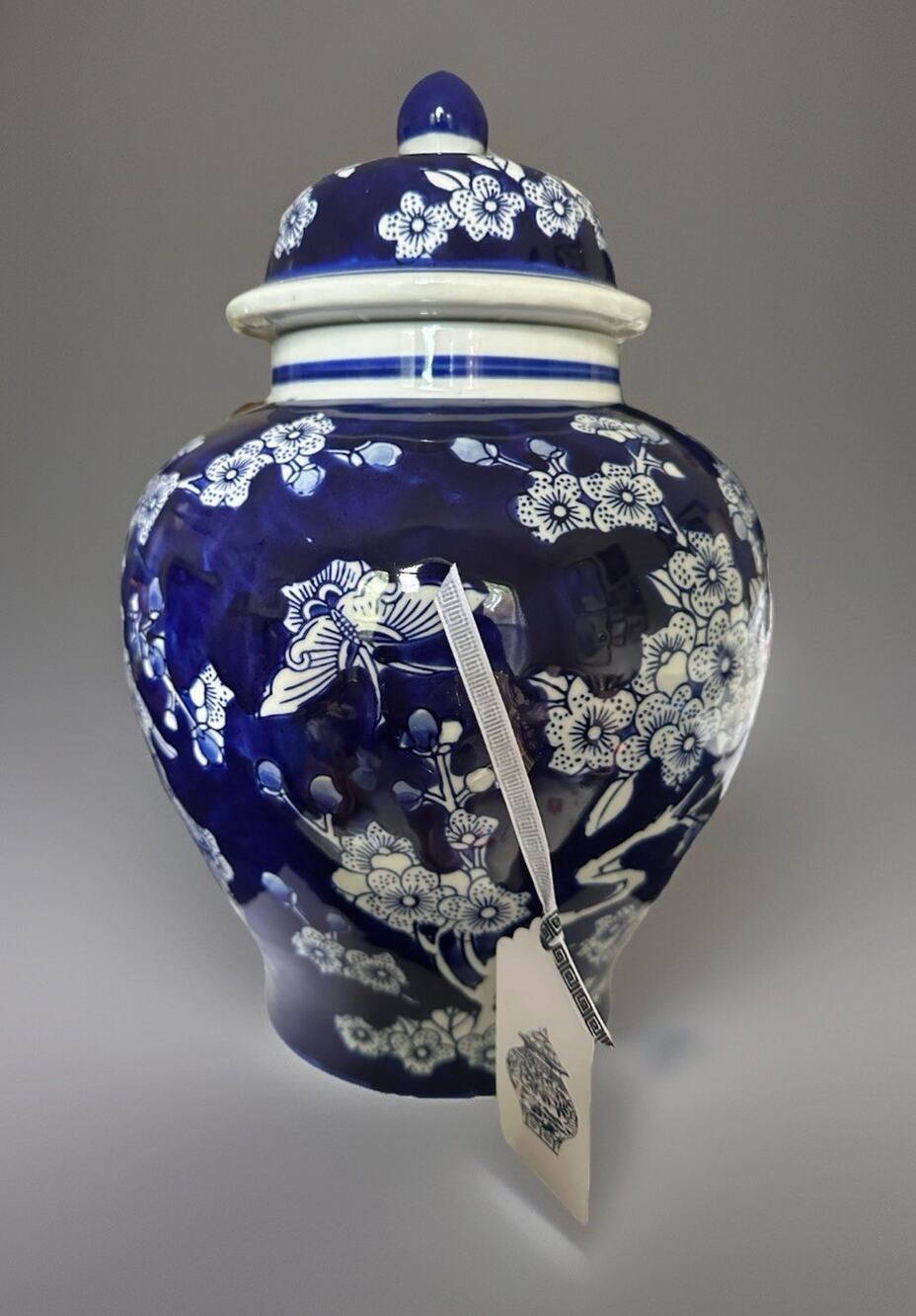 NWT Galt International Floral Chinoiserie Ceramic Temple Jar 18 Blue & White 12”